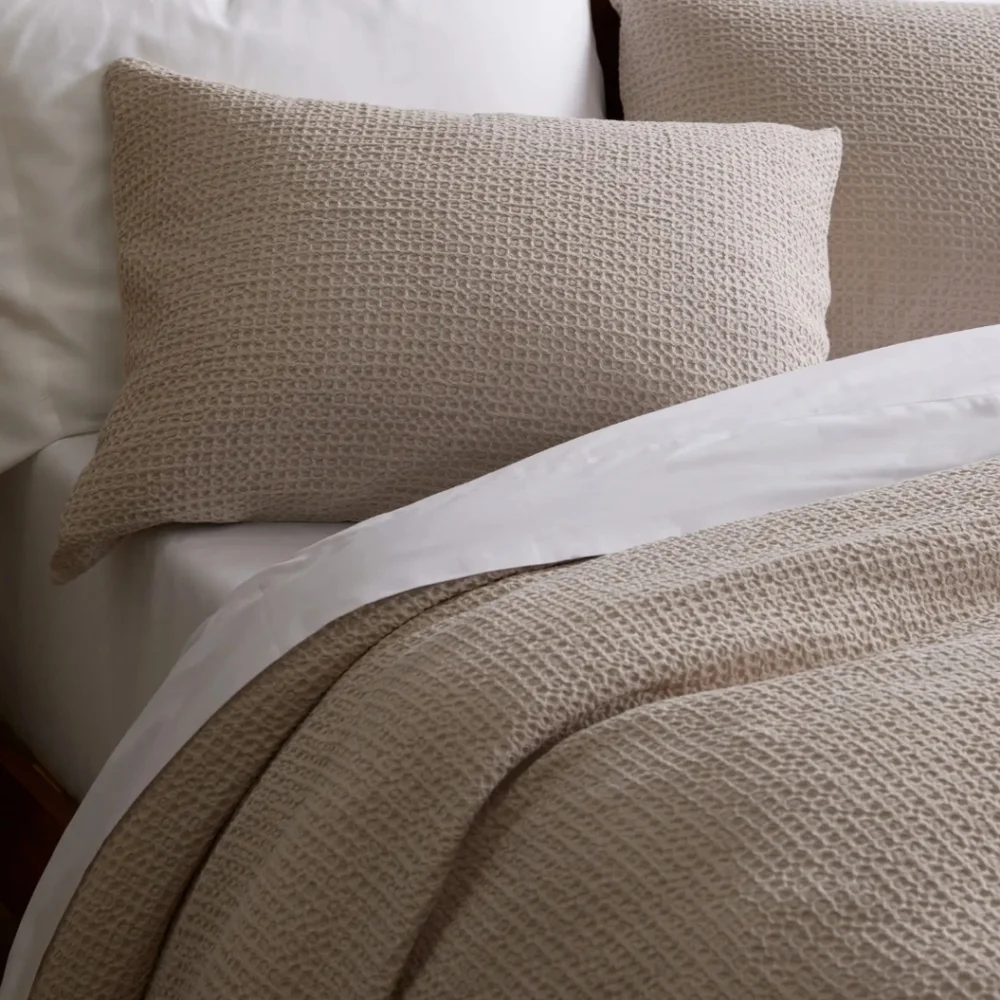 Quince 100% Organic Cotton Waffle Sand Duvet & 2 Shams! Full/ Queen (665)